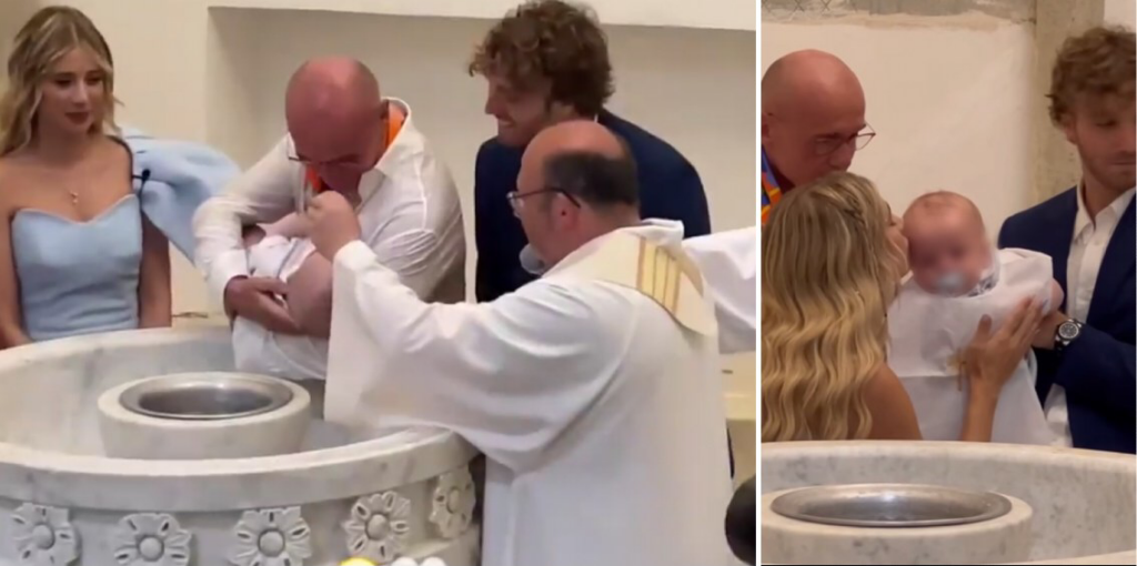 Alfonso Signorini emozionato battezza Gabriele, il figlio di Clizia Incorvaia e Paolo Ciavarro: foto Alfonso Signorini emozionato battezza Gabriele, il figlio di Clizia Incorvaia e Paolo Ciavarro: foto