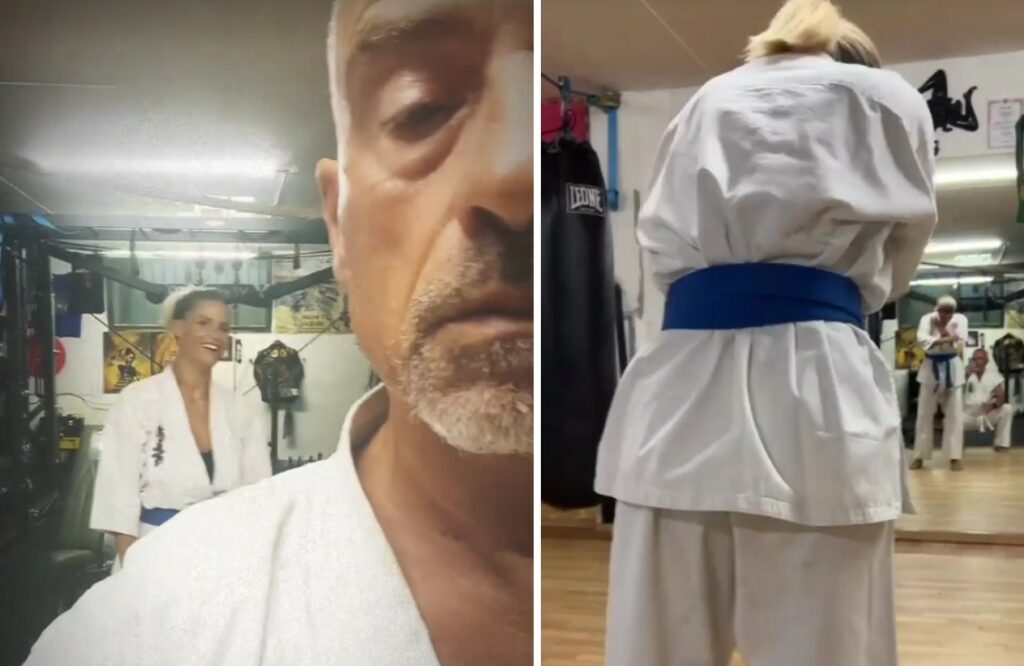 Michelle Hunziker ed Eros Ramazzotti in palestra insieme per fare Karate Michelle Hunziker ed Eros Ramazzotti in palestra insieme per fare Karate