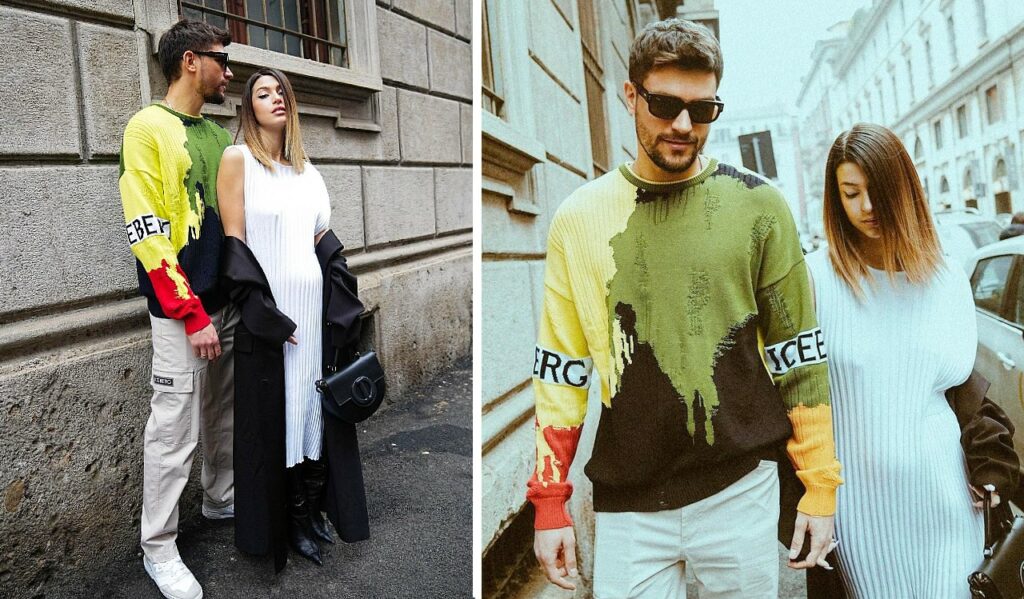 Andrea Zelletta e Natalia Paragoni alle sfilate con il pancino Andrea Zelletta e Natalia Paragoni alle sfilate con il pancino