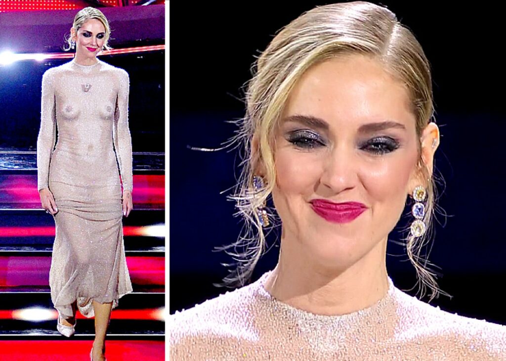 Chiara Ferragni con il 'vestito senza vergogna' a Sanremo: ''Non sono nuda, quest'abito non è trasparente''. Poi le lacrime