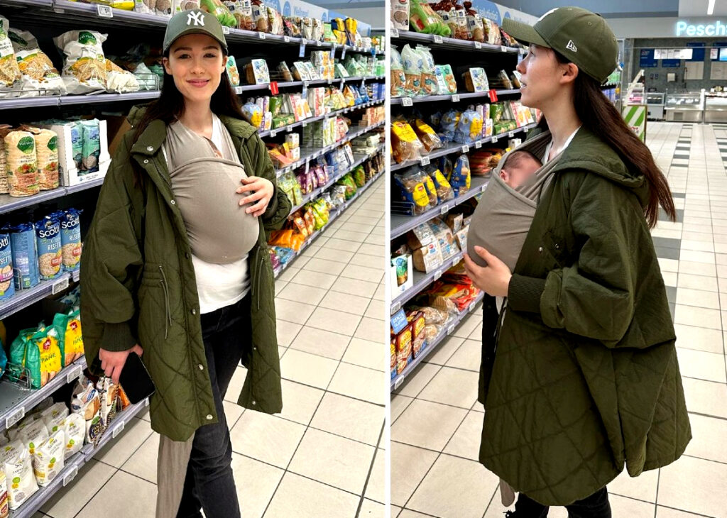 Aurora Ramazzotti col figlio neonato Cesare nel marsupio al supermercato: foto Aurora Ramazzotti col figlio neonato Cesare nel marsupio al supermercato: foto