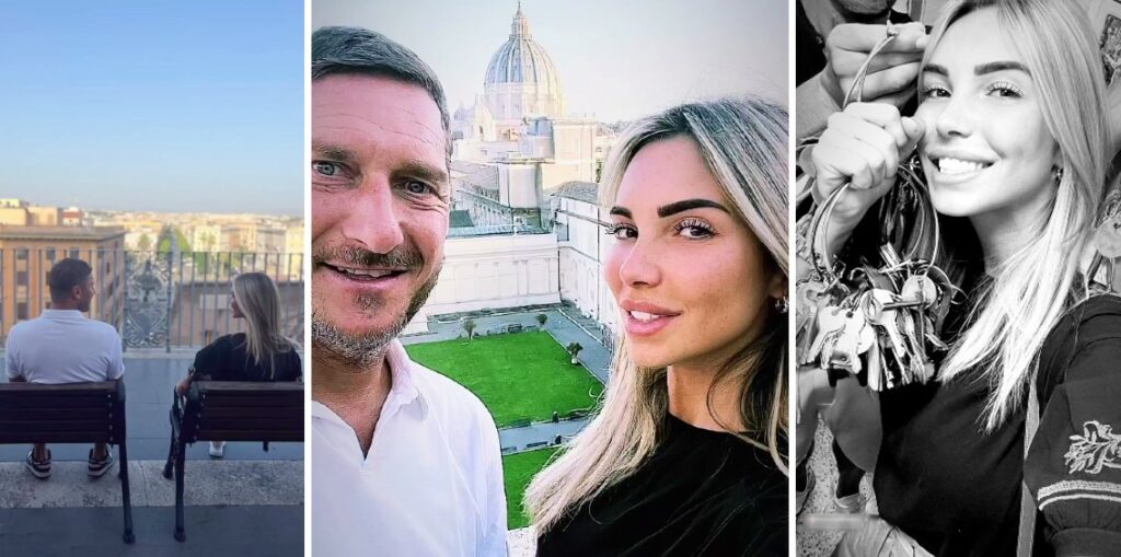 Francesco Totti e la fidanzata Noemi Bocchi estasiati dal tour privato dei Musei Vaticani: foto Francesco Totti e la fidanzata Noemi Bocchi estasiati dal tour privato dei Musei Vaticani: foto