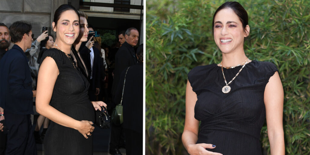 Miriam Leone col pancione di quasi 6 mesi alle sfilate di Milano è il ritratto della felicità: guarda