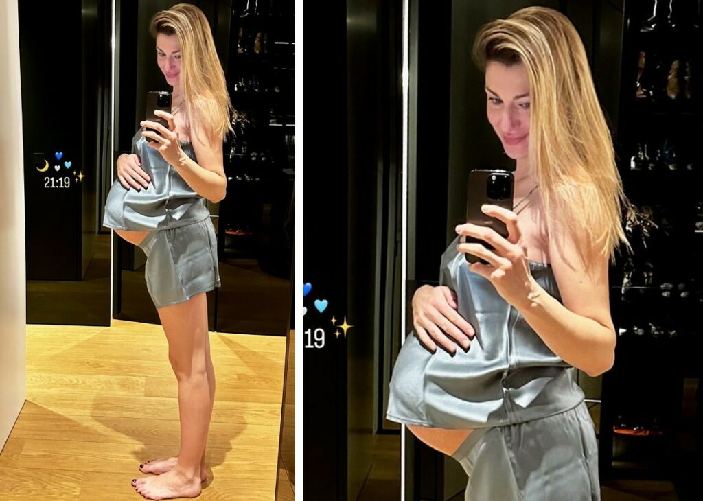 L'ex Miss Italia Claudia Andreatti mostra il pancione ormai enorme alle ultime settimane di gravidanza: guarda