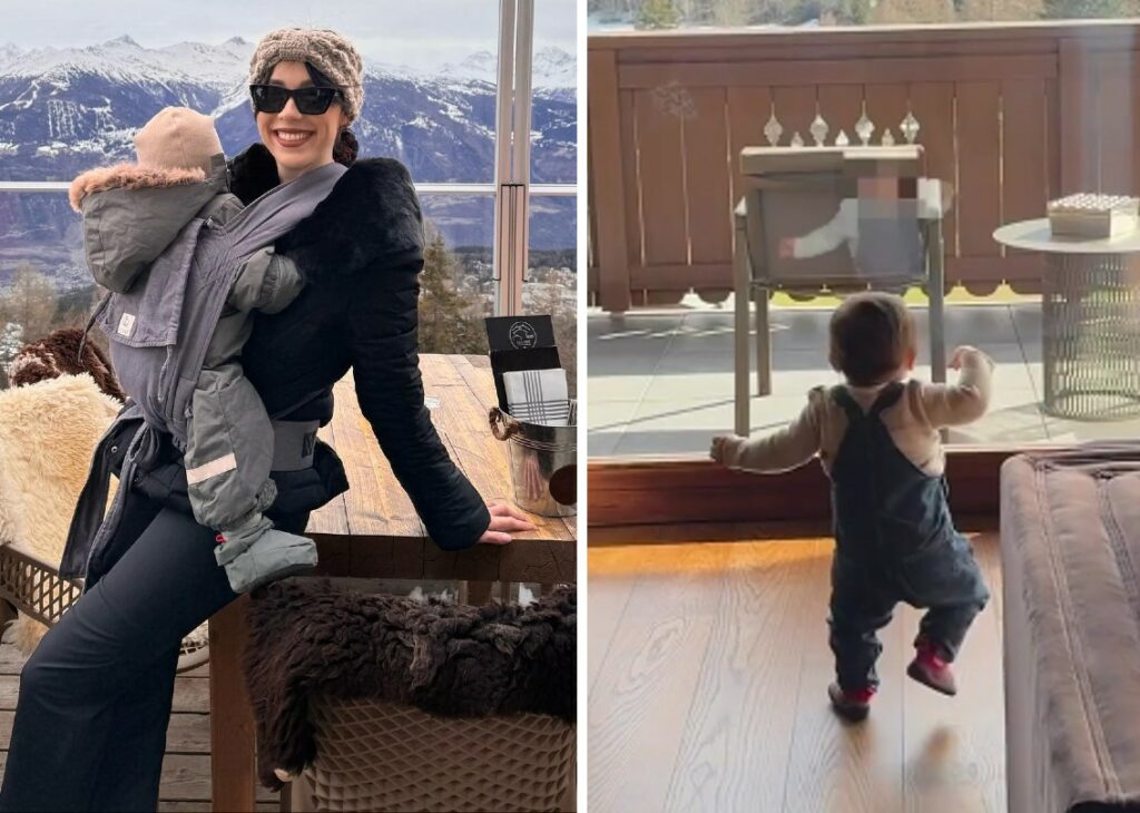 Aurora Ramazzotti porta il figlio di 11 mesi per la prima volta in montagna in Svizzera, Cesare tra le vette muove i primi passi: guarda Aurora Ramazzotti porta il figlio di 11 mesi per la prima volta in montagna in Svizzera, Cesare tra le vette muove i primi passi: guarda