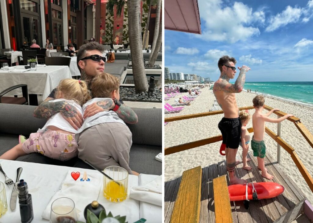 Fedez è volato a Miami con i figli Leone e Vittoria, la prima vacanza da papà single dopo la rottura con la Ferragni: guarda