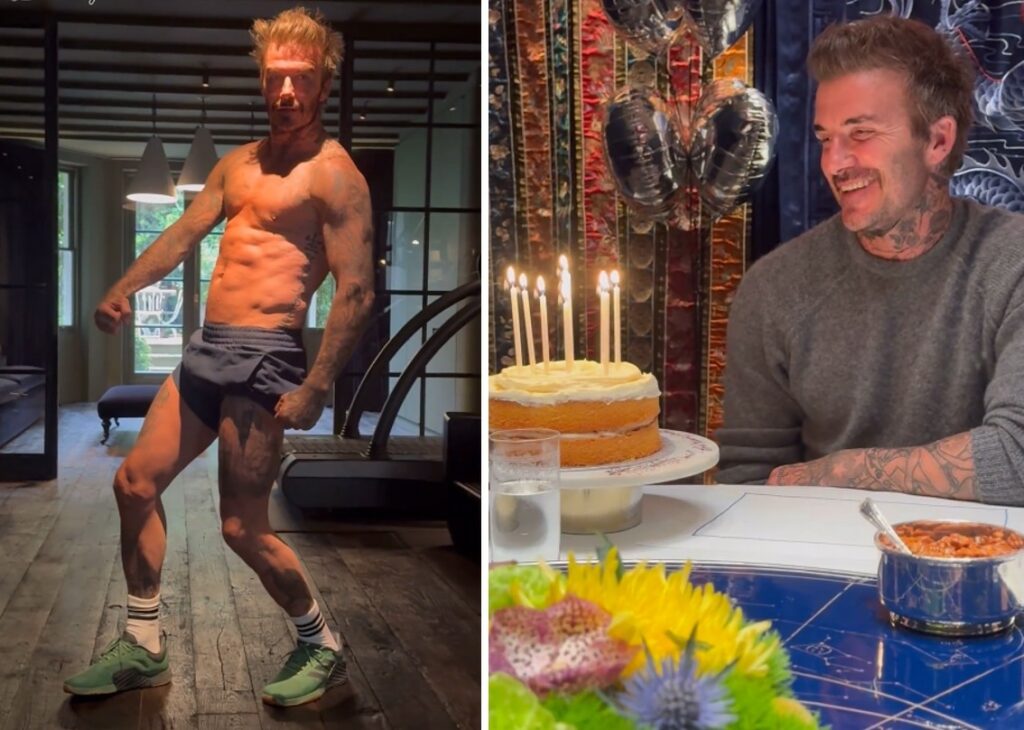 David Beckham mostra gli addominali scolpiti nel giorno del 49esimo compleanno e la moglie Victoria commenta: guarda David Beckham mostra gli addominali scolpiti nel giorno del 49esimo compleanno e la moglie Victoria commenta: guarda