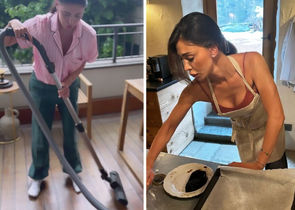 ''Non si dica che non sono una donna di casa!'': Belen si mostra mentre lava e cucina
