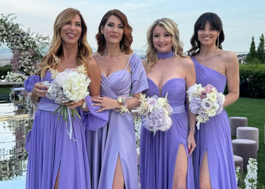 Melillo, Miconi, Maya e Guastalli: alle nozze di Manila Nazzaro brillano in glicine le quattro damigelle vip, guarda