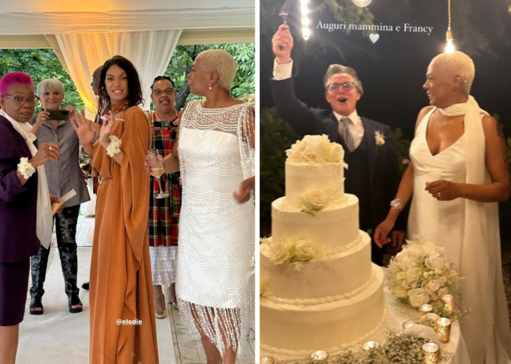 Elodie emozionata ed elegantissima al matrimonio di sua madre Claudia a Como: guarda