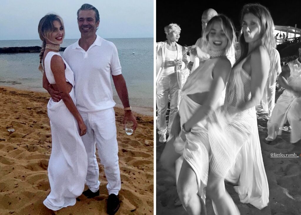 Cristina Marino e Luca Argentero bellissimi in total white alle nozze dell'amico, con loro c'è anche Elisabetta Canalis: guarda
