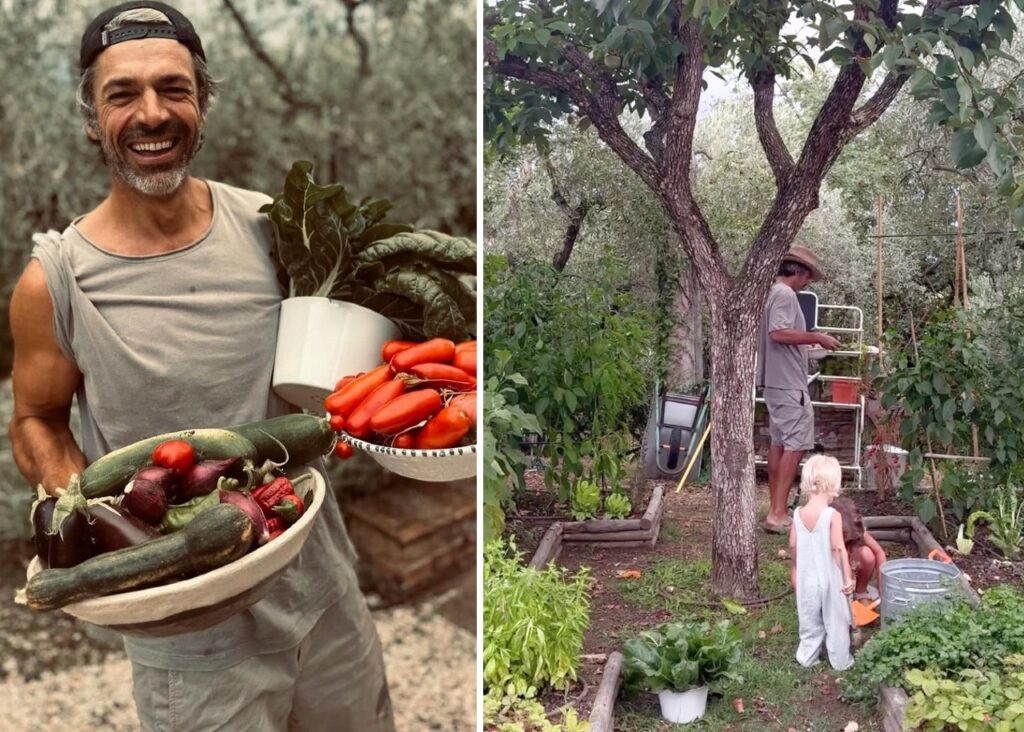 Luca Argentero raccoglie le verdure dal suo orto insieme ai figli Luca Argentero raccoglie le verdure dal suo orto insieme ai figli