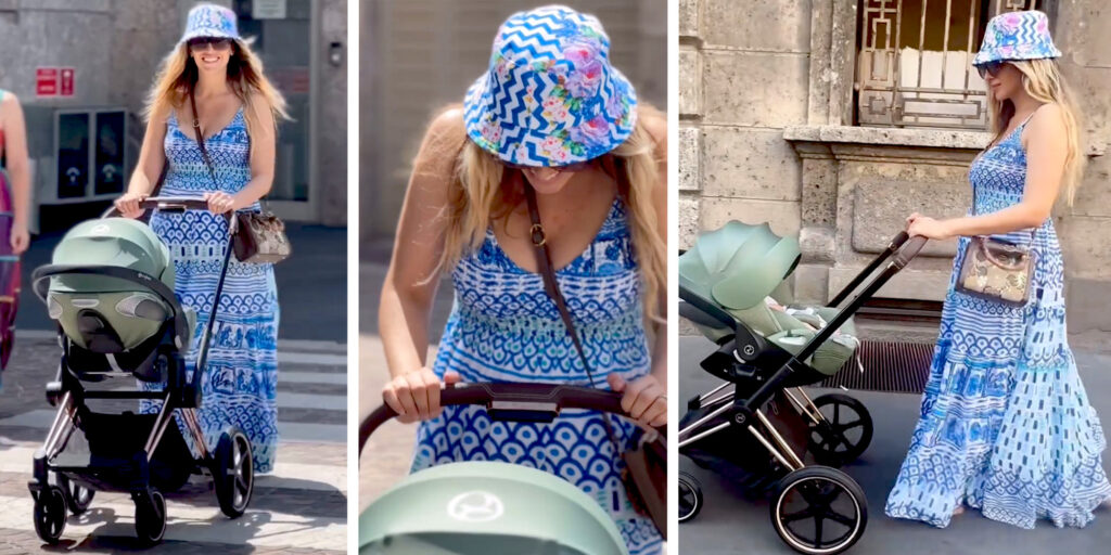 Guenda Goria, prima passeggiata con il piccolo Noah nato a luglio: le immagini