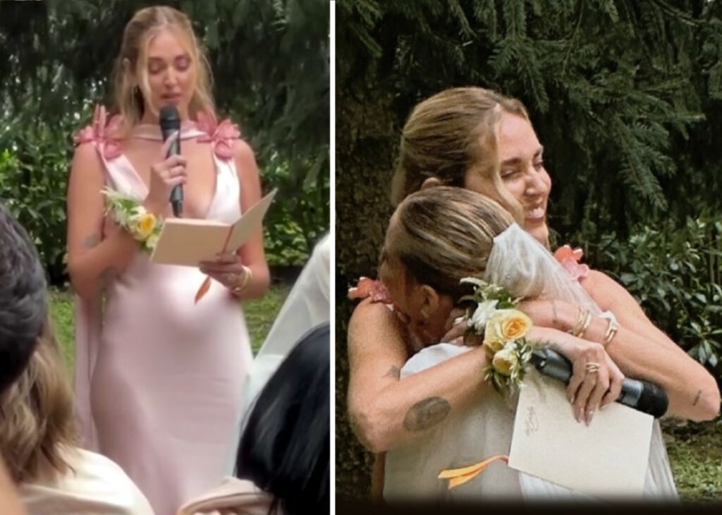 Chiara Ferragni scoppia a piangere durante il discorso al matrimonio della sua migliore amica: guarda