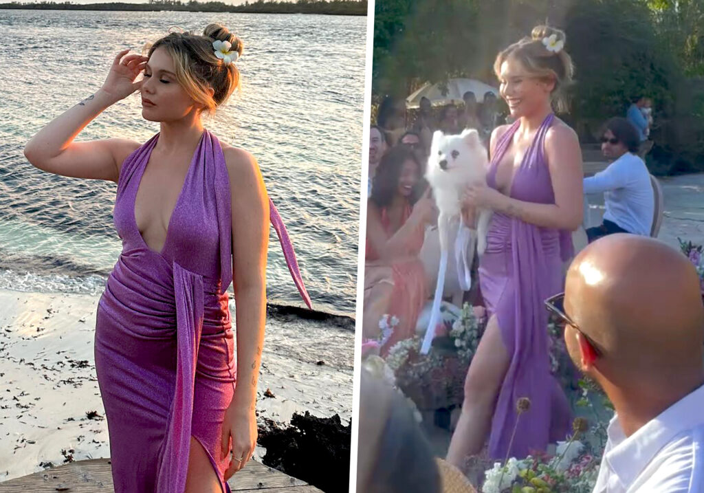 Jasmine Carrisi elegante e scollatissima in viola in Africa per le nozze della sorella, dove ha fatto la damigella d'onore: foto Jasmine Carrisi elegante e scollatissima in viola in Africa per le nozze della sorella, dove ha fatto la damigella d'onore: foto