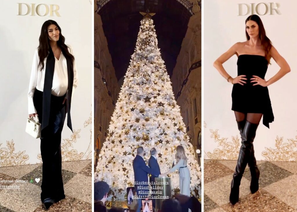 Cristina Chiabotto all'accensione dell'albero Dior con le altre vip