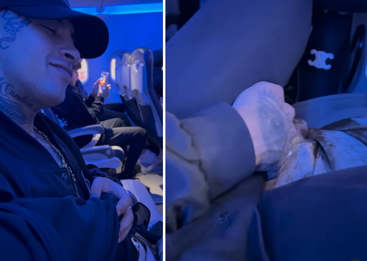 Wanda Nara e il nuovo fidanzato L-Gante si coccolano in aereo Wanda Nara e il nuovo fidanzato L-Gante si coccolano in aereo