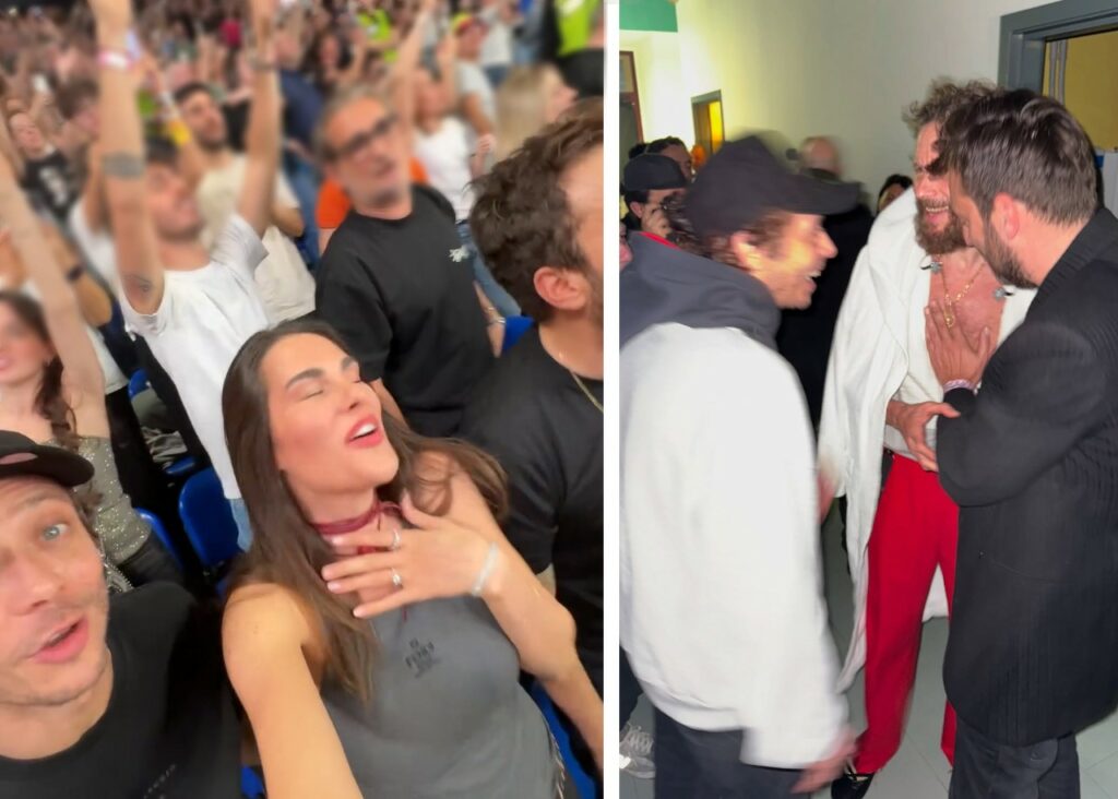 Valentino Rossi con Francesca Sofia Novello, Cesare Cremonini e Lucio Corsi al concerto di Jovanotti