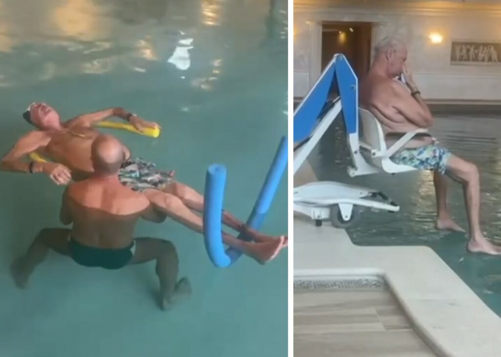 Il marito di Mara Venier continua la 'riabilitazione' ad Abano Terme dopo che l'ernia lo ha costretto su una sedia a rotelle: guarda