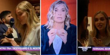 L'inviato di Pomeriggio 5 strattonato dai bodyguard della Ferragni, Myrta Merlino sbotta in studio: ''Sceneggiata per due domande''