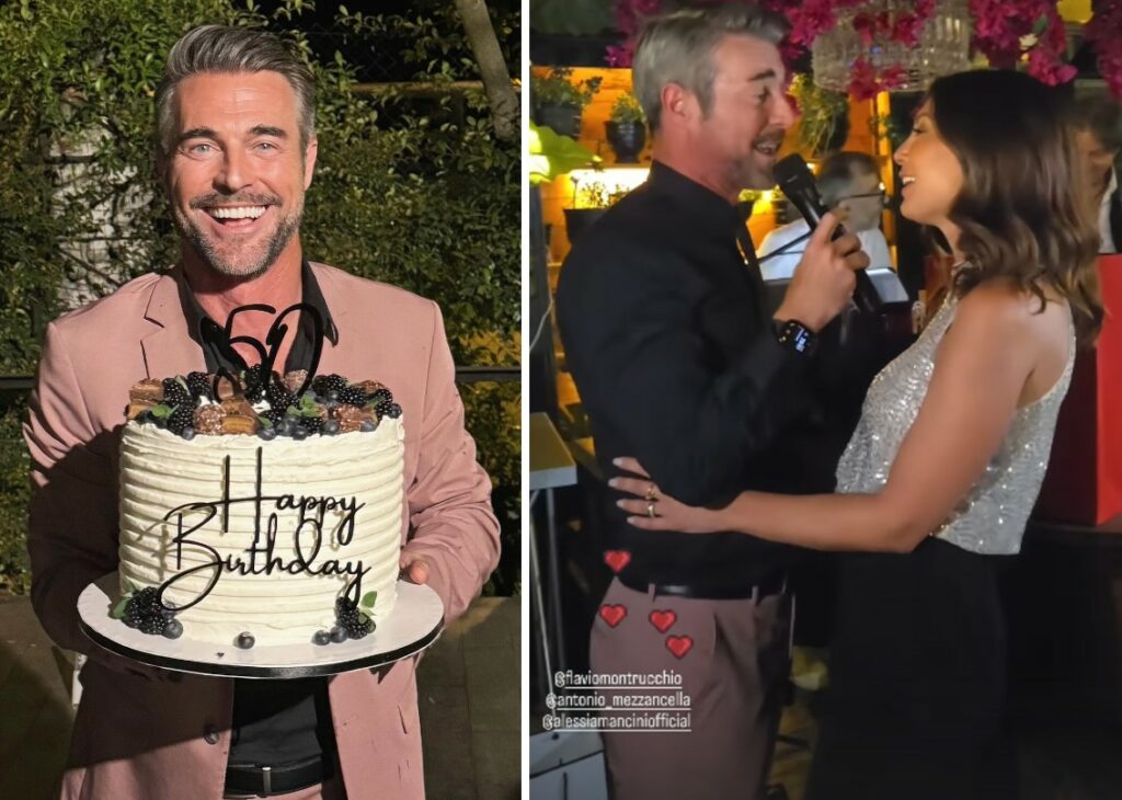 Flavio Montrucchio compie 50 anni! Dal ballo romantico con la sua Alessia Mancini alla torta: foto della festa