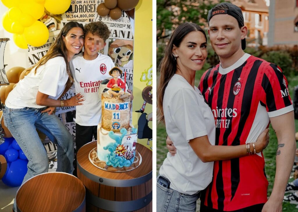 Melissa Satta festeggia gli 11 anni del figlio Maddox con festa a tema Manga, c'è anche il fidanzato Beretta, ormai di famiglia: foto
