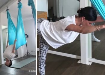 Belen Rodriguez si allena 'appesa' con l'aerial fusion