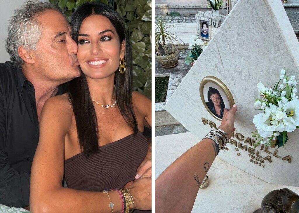 Elisabetta Gregoraci in Calabria dalla famiglia, immancabile la visita al cimitero per rendere omaggio alla mamma Carmela: le foto
