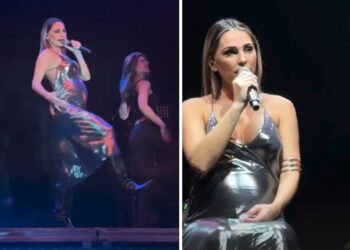 Anna Tatangelo al sesto mese continua ad esibirsi col pancione sempre più enorme: guarda