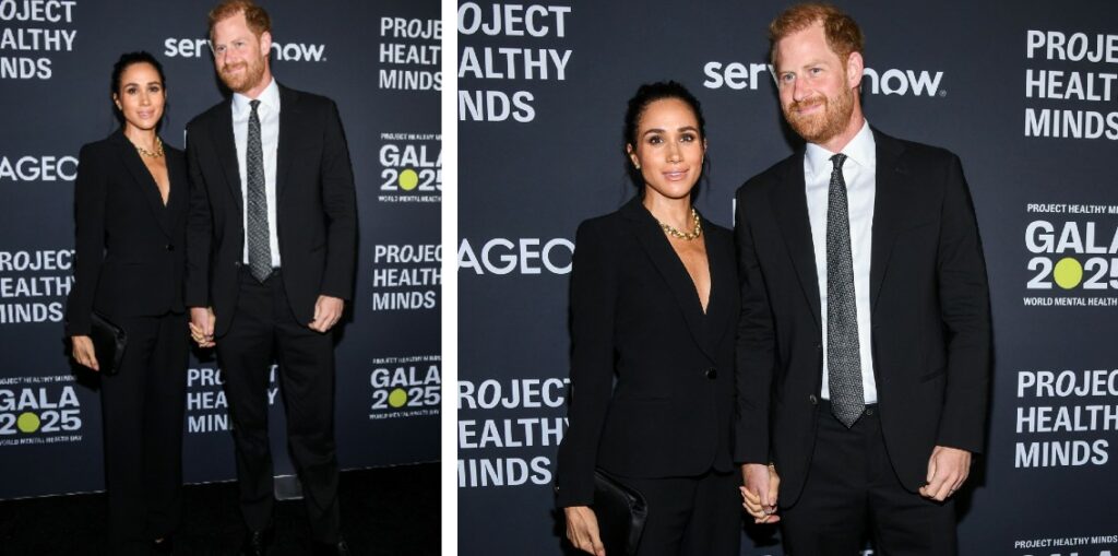 I Duchi del Sussex premiati a New York: Harry e Meghan con look coordinati e mani intrecciate sul red carpet, foto