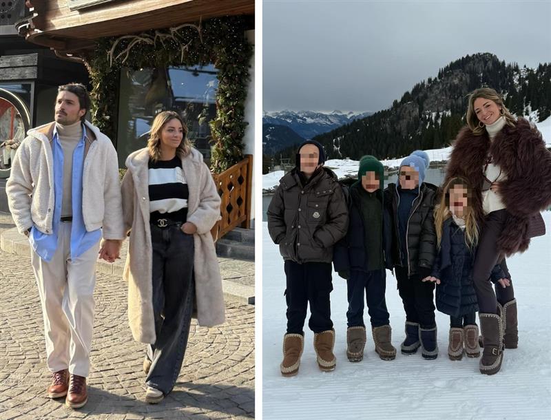 Mariano di Vaio in Svizzera sulla neve con la moglie e i quattro figli Mariano di Vaio in Svizzera sulla neve con la moglie e i quattro figli