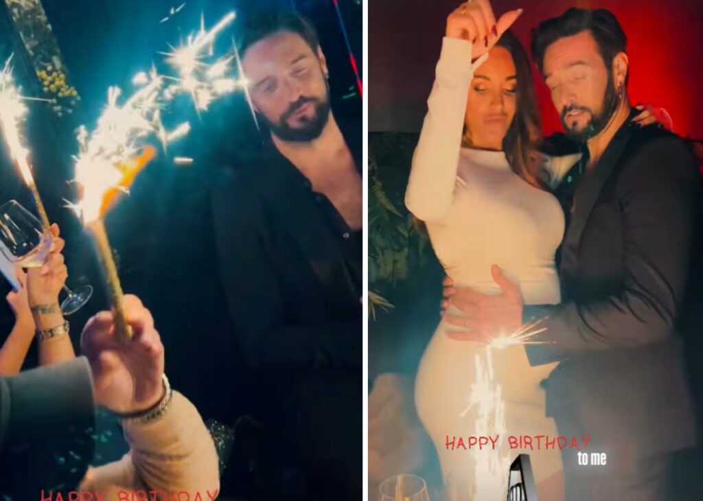 Alex Belli festeggia i 43 anni da papà con Delia Duran incinta: le immagini della festa a Milano