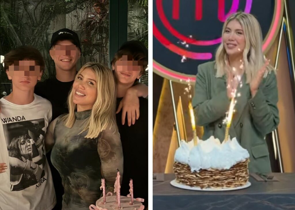 Wanda Nara fa festa in tv, con gli amici e poi a cena coi figli per i 39 anni compiuti: foto