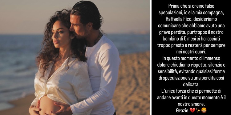 ''Resterà per sempre nei nostri cuori'': dramma per Raffaella Fico, ha perso il suo bambino, il tragico annuncio del compagno