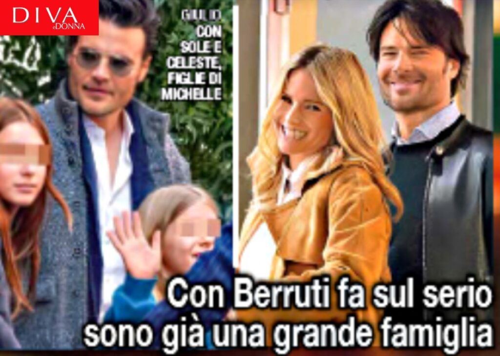 Michelle Hunziker a spasso insieme a Giulio Berruti e le due figlie minori, Sole e Celeste: sono già una famiglia, foto