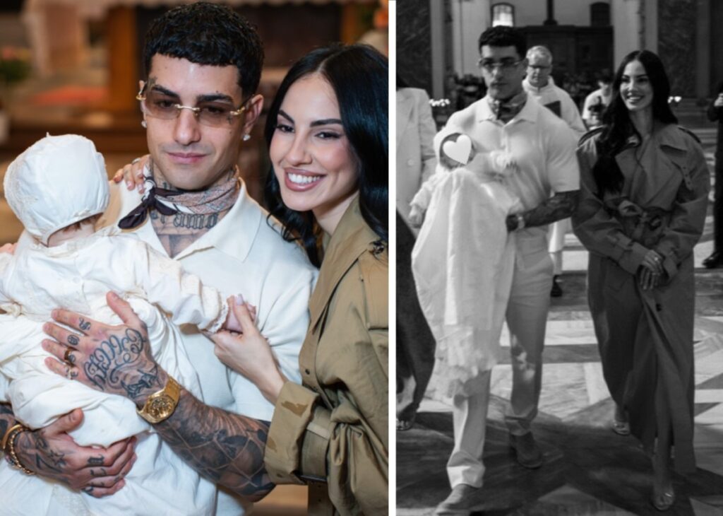 Giulia De Lellis e Tony Effe emozionati al battesimo della figlia Priscilla a Roma: foto