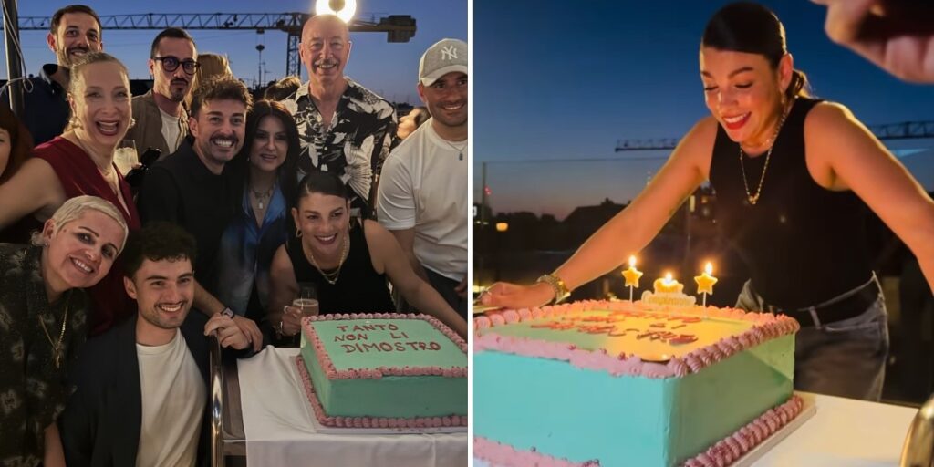 Emma Marrone festeggia il compleanno con vista mozzafiato a Milano: amici e torta ironica, foto Emma Marrone festeggia il compleanno con vista mozzafiato a Milano: amici e torta ironica, foto