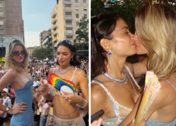 Elodie e Franceska Nuredini debuttano da coppia in pubblico al Milano Pride: baci, abbracci e tanta complicità